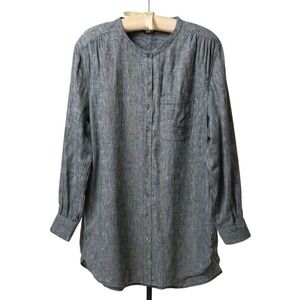 Lands' End Women's Plus 16W Blue Linen Tunic Dress Long Sleeve Short